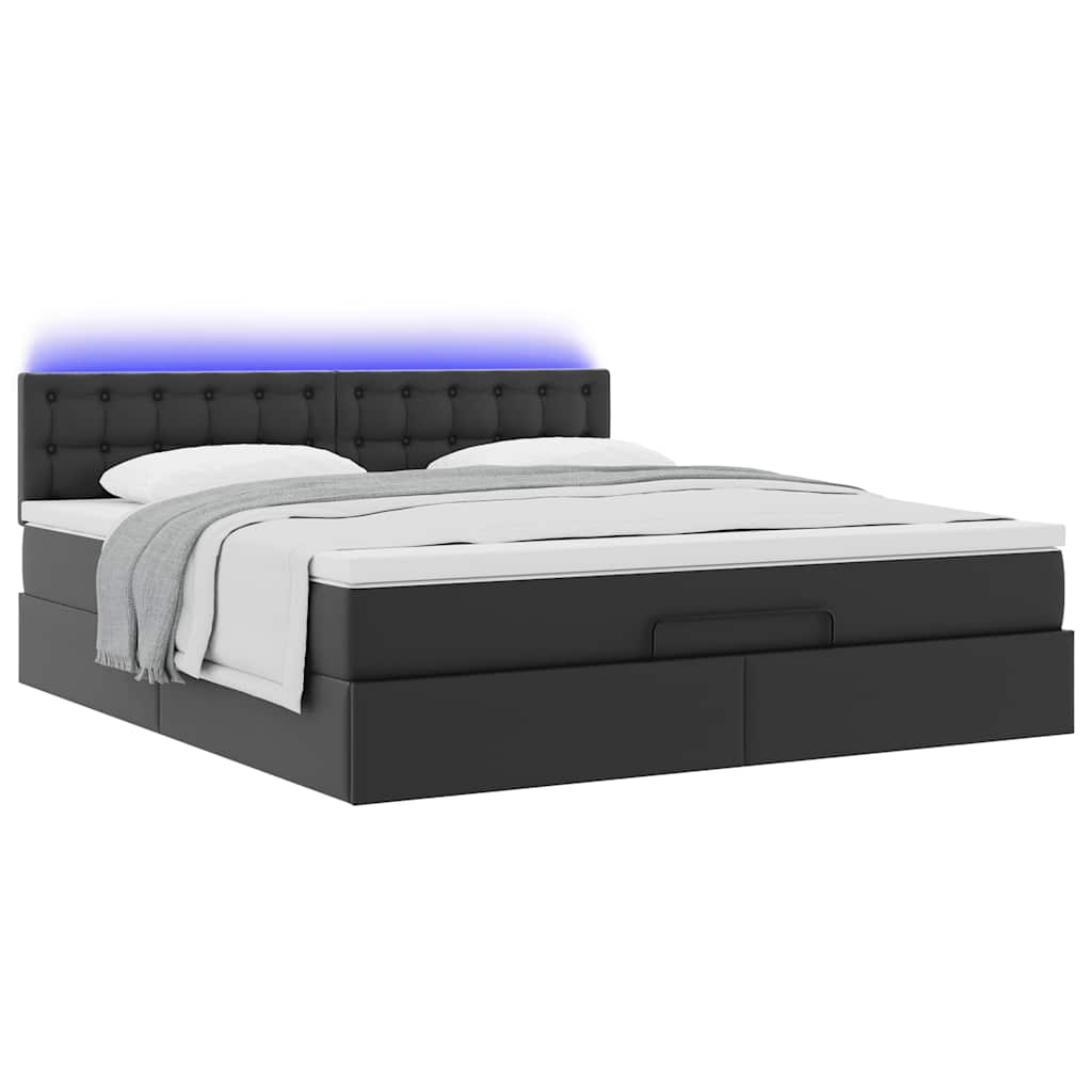 Bed poef met matrassen en LED's 160x200cm kunstleer zwart