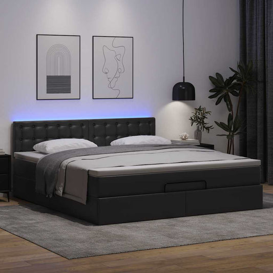 Bed poef met matrassen en LED's 160x200cm kunstleer zwart