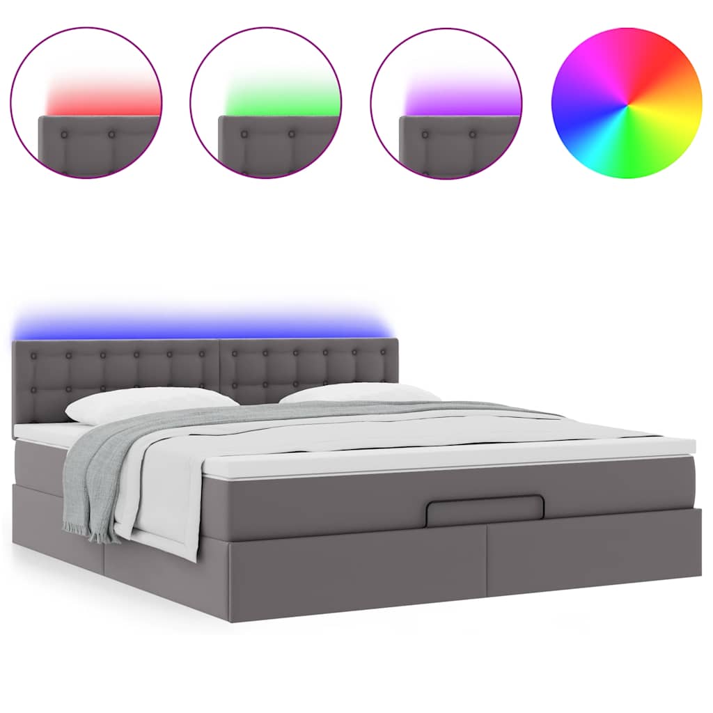 Bed poef met matrassen en LED's 160x200cm kunstleer grijs