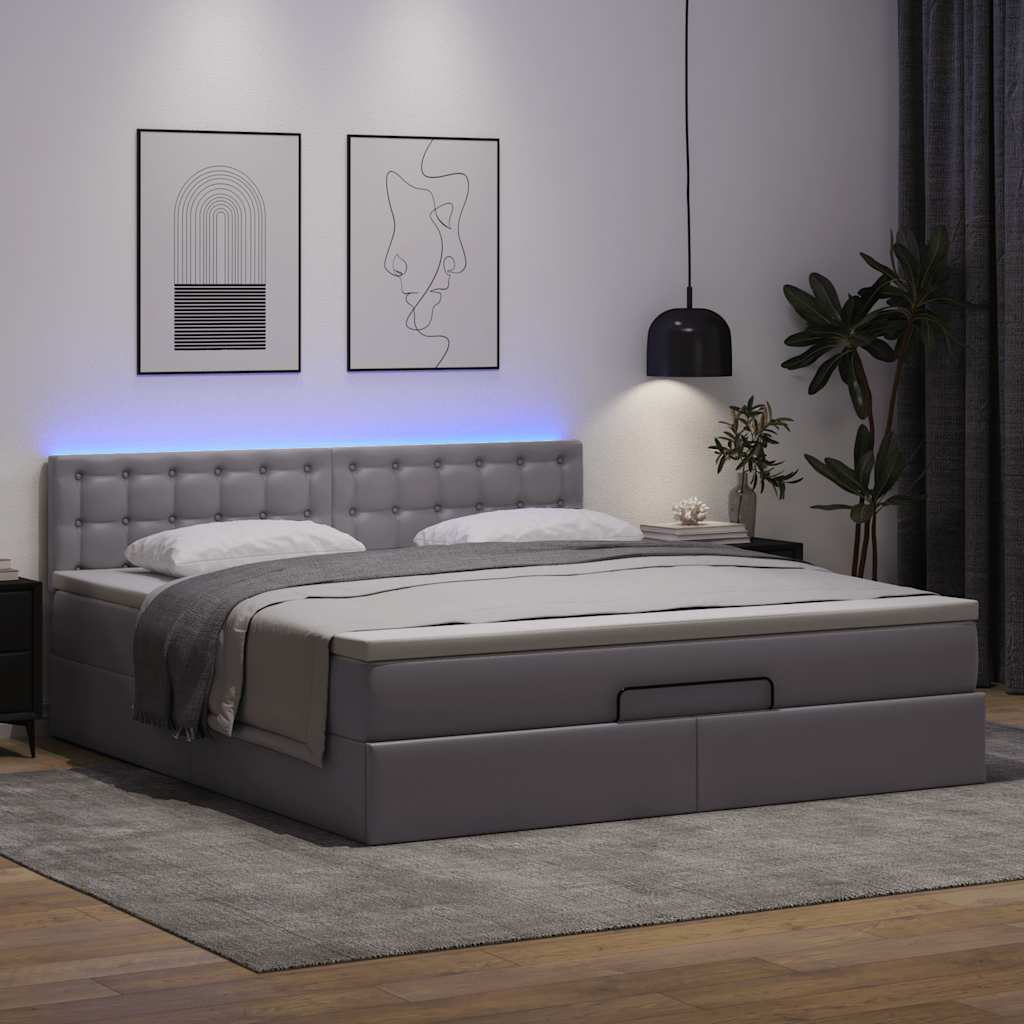 Bed poef met matrassen en LED's 160x200cm kunstleer grijs