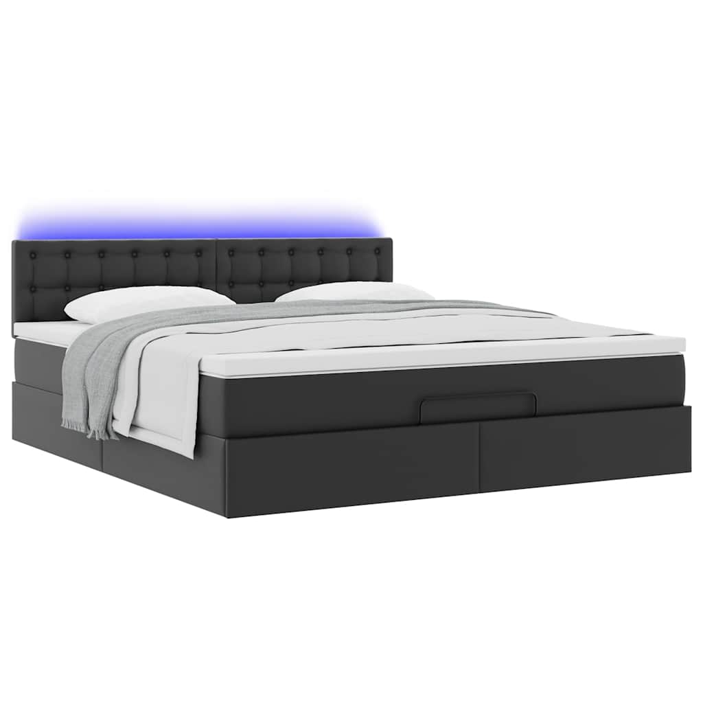 Bed poef met matrassen en LED's 180x200cm kunstleer zwart