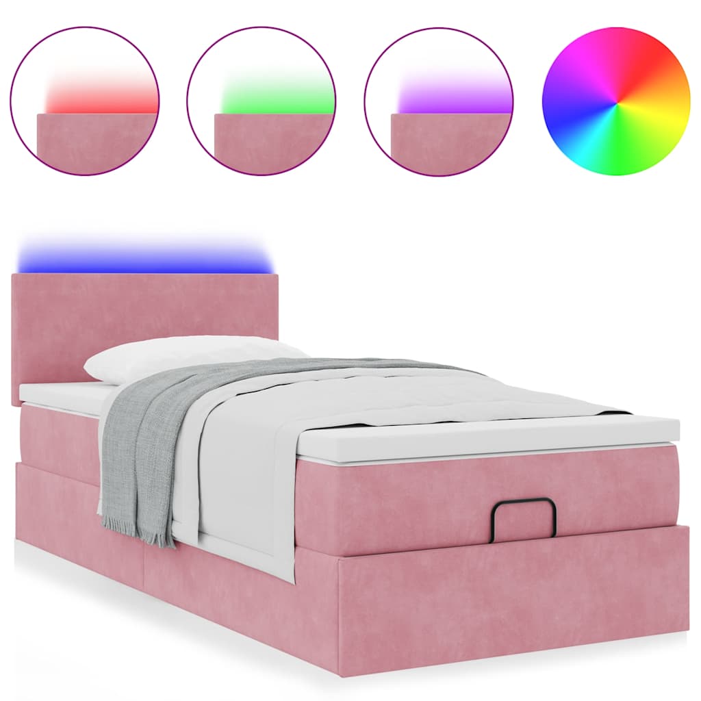 Ottoman bed met matras en LED's 80x200cm fluweel roze