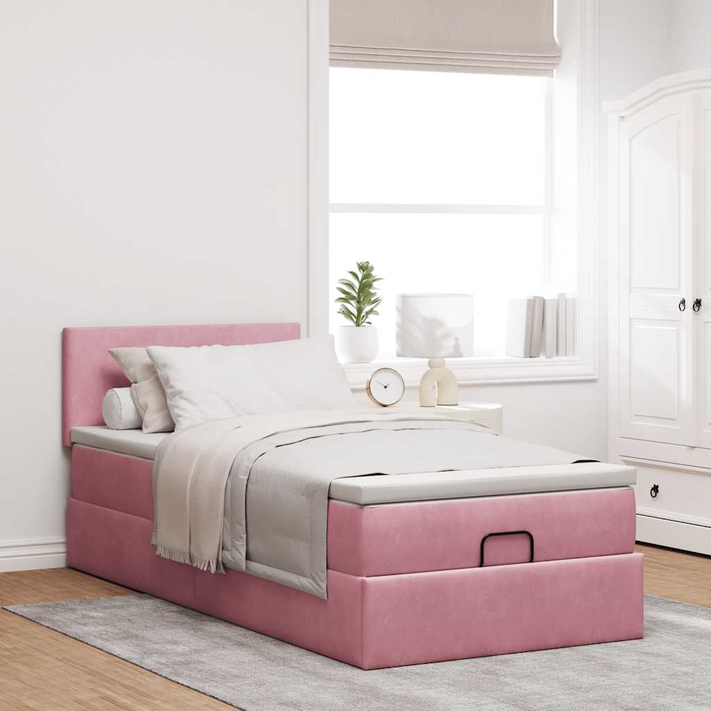 Ottoman bed met matras en LED's 80x200cm fluweel roze