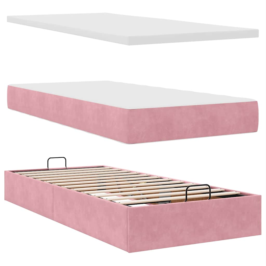 Ottoman bed met matras en LED's 80x200cm fluweel roze