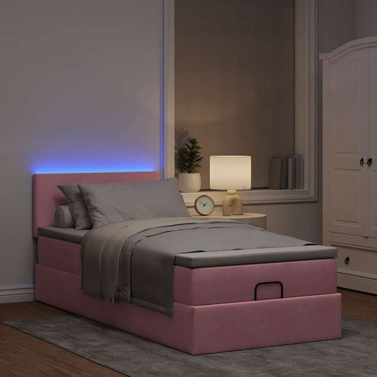 Ottoman bed met matras en LED's 80x200cm fluweel roze