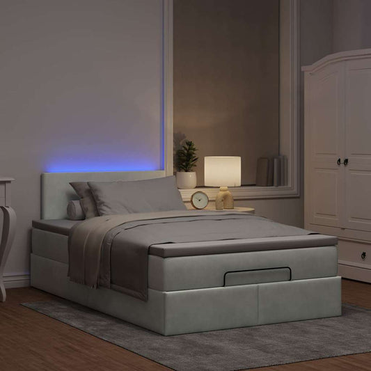 Ottoman bed met matras en LED's 120x190 cm fluweel lichtgrijs