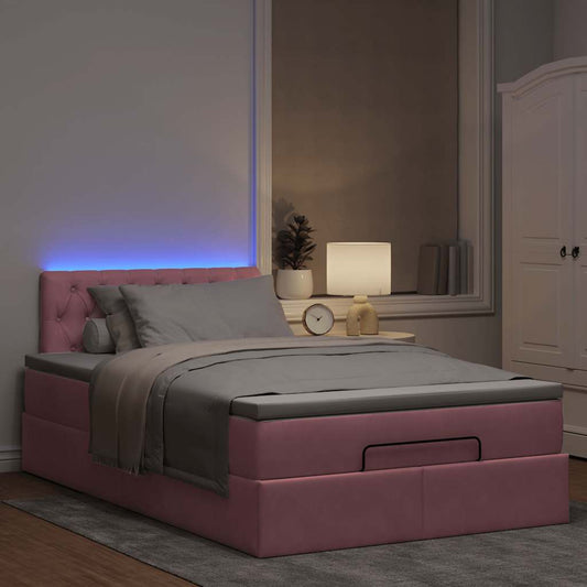 Ottoman bed met matras en LED's 120x190 cm fluweel roze