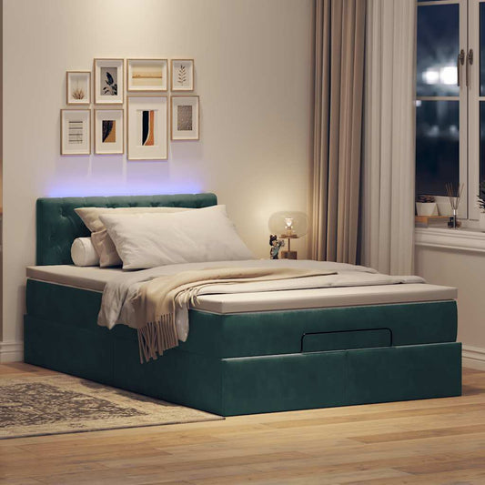 Ottoman bed met matras en LED's 120x200cm fluweel donkergroen