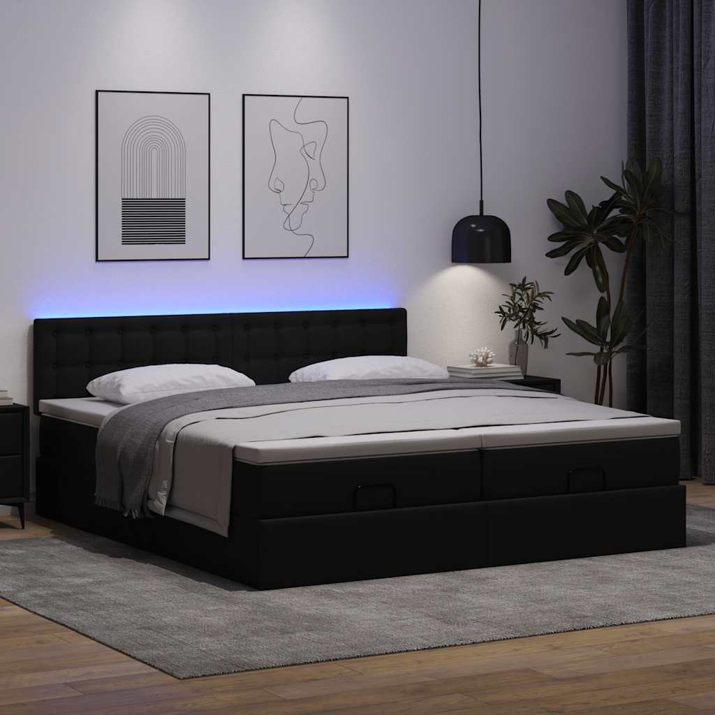 Bed poef met matrassen en LED's 160x200cm kunstleer zwart