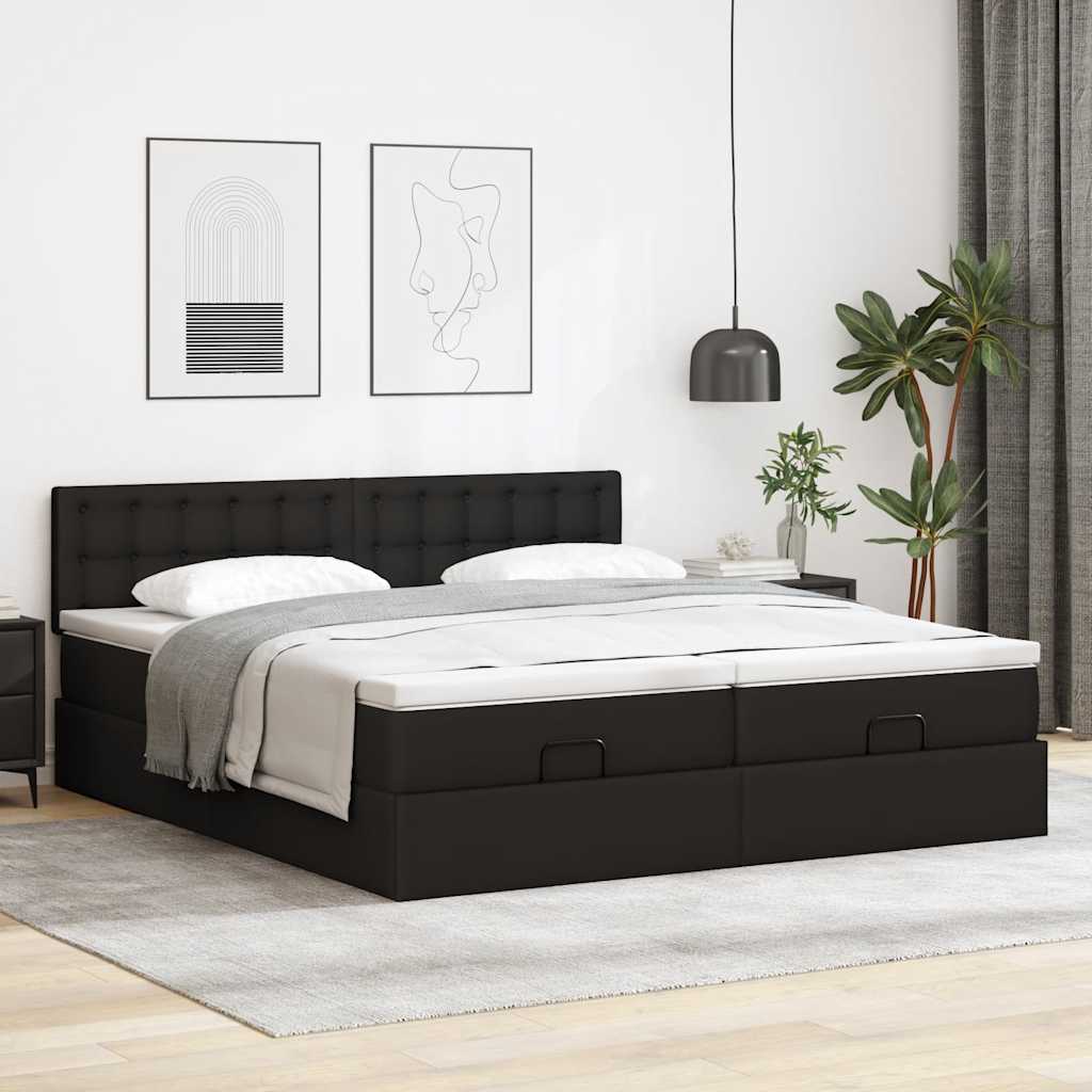 Bed poef met matrassen en LED's 160x200cm kunstleer zwart