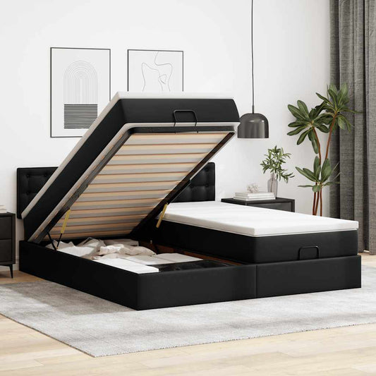 Bed poef met matrassen en LED's 160x200cm kunstleer zwart