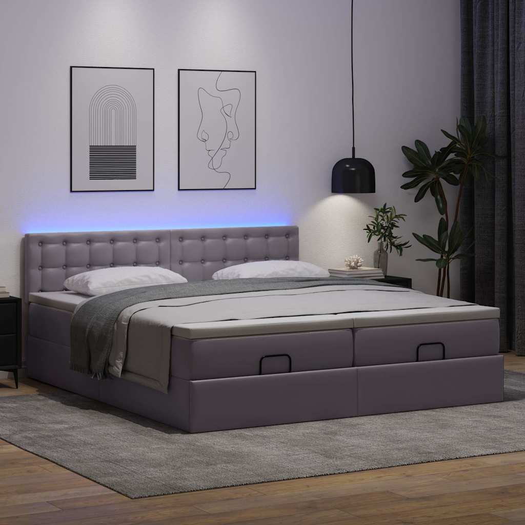 Bed poef met matrassen en LED's 160x200cm kunstleer grijs