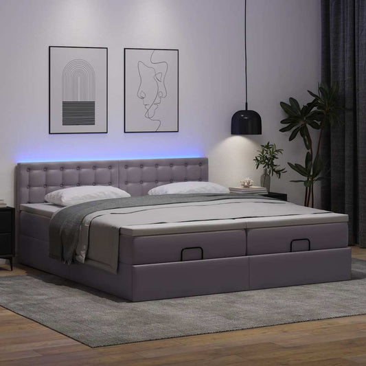 Bed poef met matrassen en LED's 160x200cm kunstleer grijs