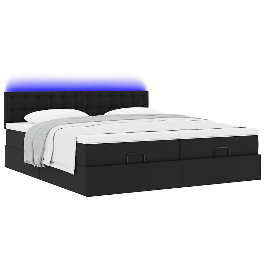 Bed poef met matrassen en LED's 180x200cm kunstleer zwart