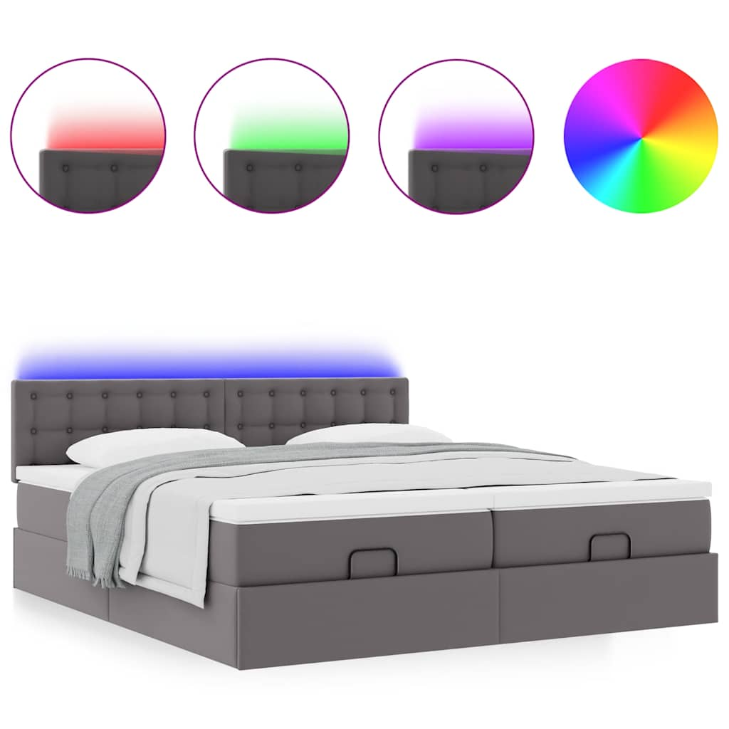 Bed poef met matrassen en LED's 180x200cm kunstleer grijs