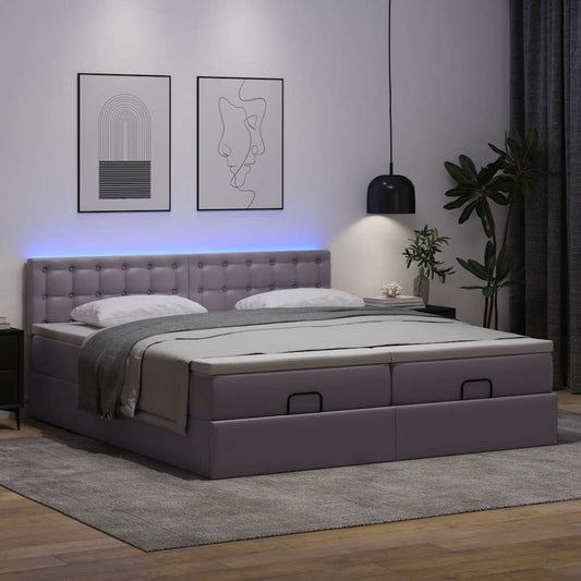 Bed poef met matrassen en LED's 180x200cm kunstleer grijs