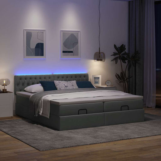 Ottoman bed met matrassen en LED's 180x200cm stof donkergrijs