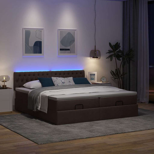 Ottoman bed met matrassen en LED's 180x200cm stof donkerbruin