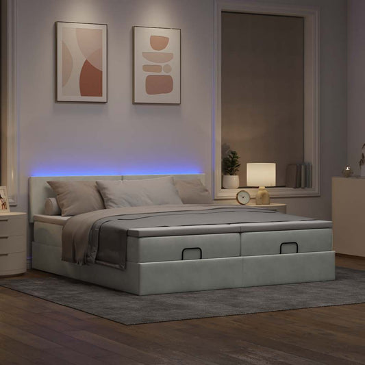 Ottoman bed met matrassen en LED's 160x200cm fluweel lichtgrijs