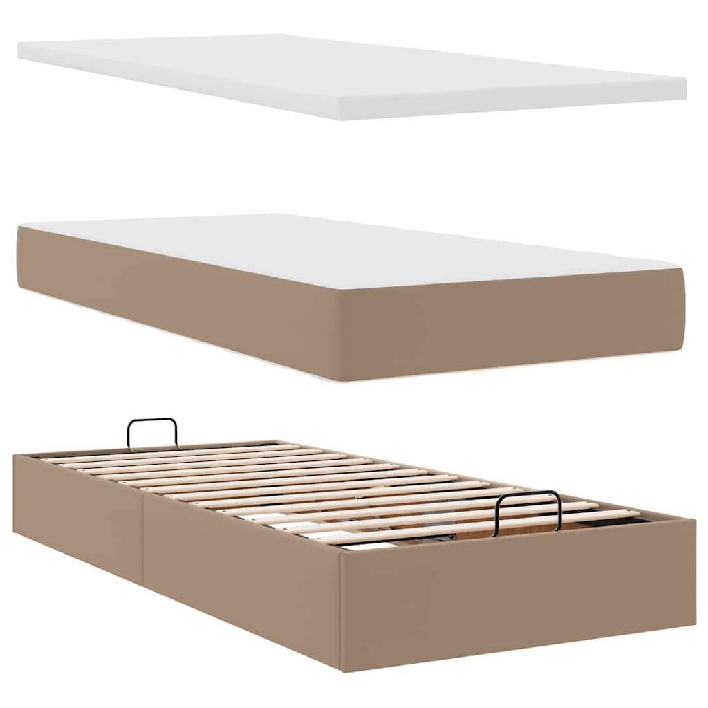 Ottomaanse bed met matras 90x200cm kunstleer cappuccinokleurig