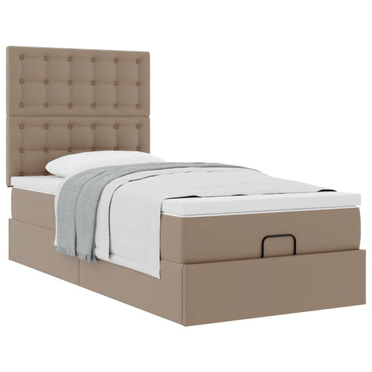 Ottomaanse bed met matras 90x200cm kunstleer cappuccinokleurig