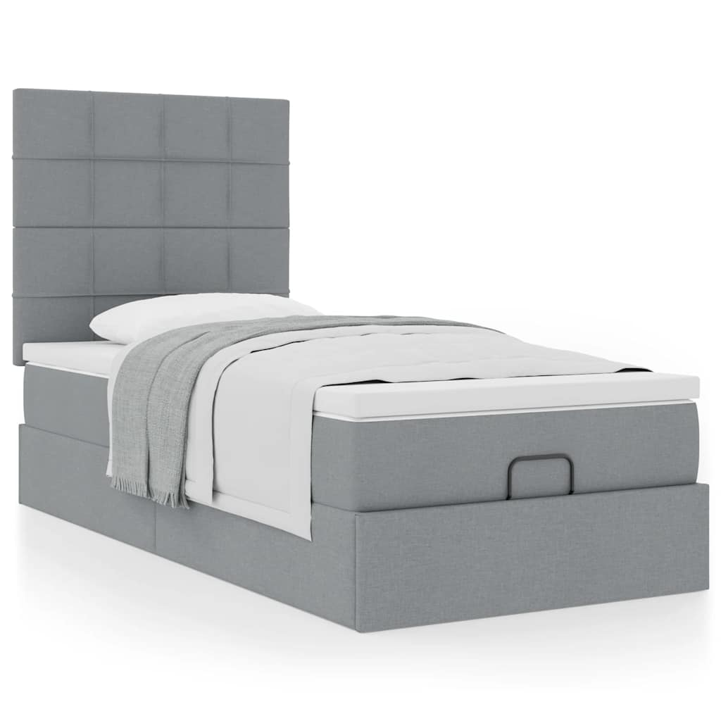 Ottoman bed met matras 90x200cm stof lichtgrijs