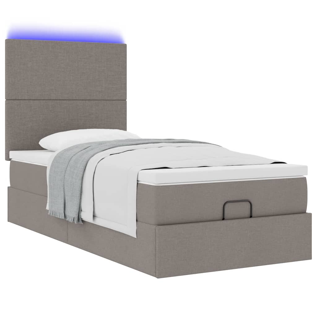 Ottoman bed met matras en LED's 90x200cm stof taupe