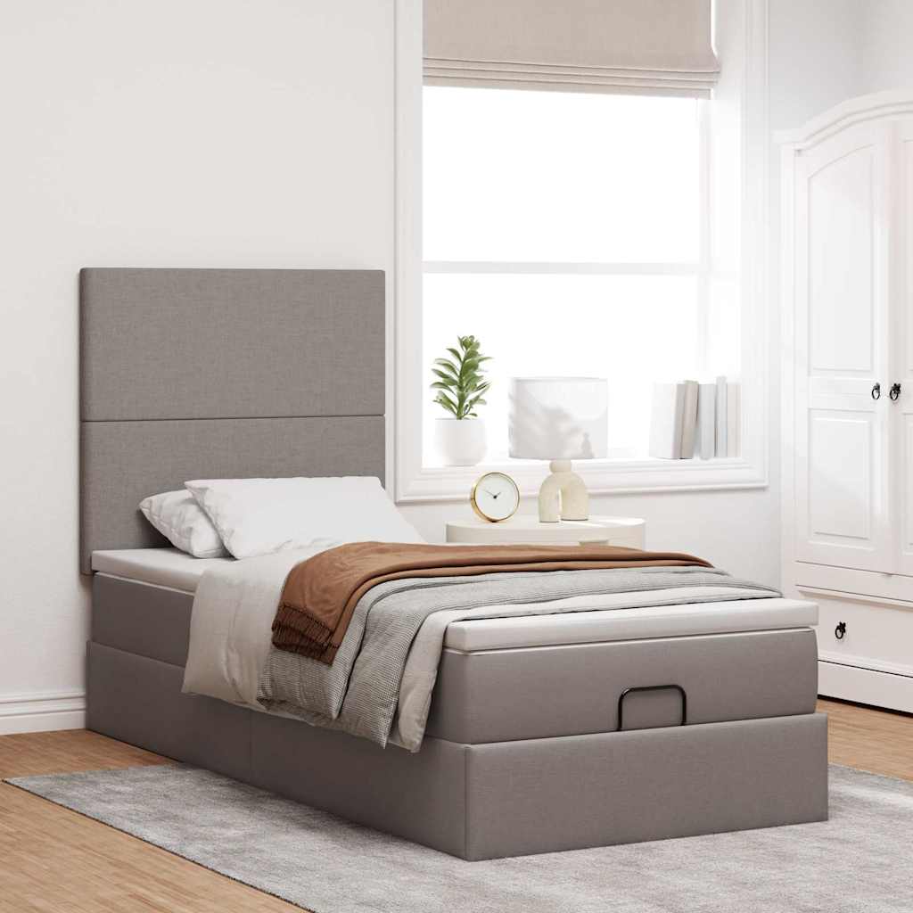 Ottoman bed met matras en LED's 90x200cm stof taupe