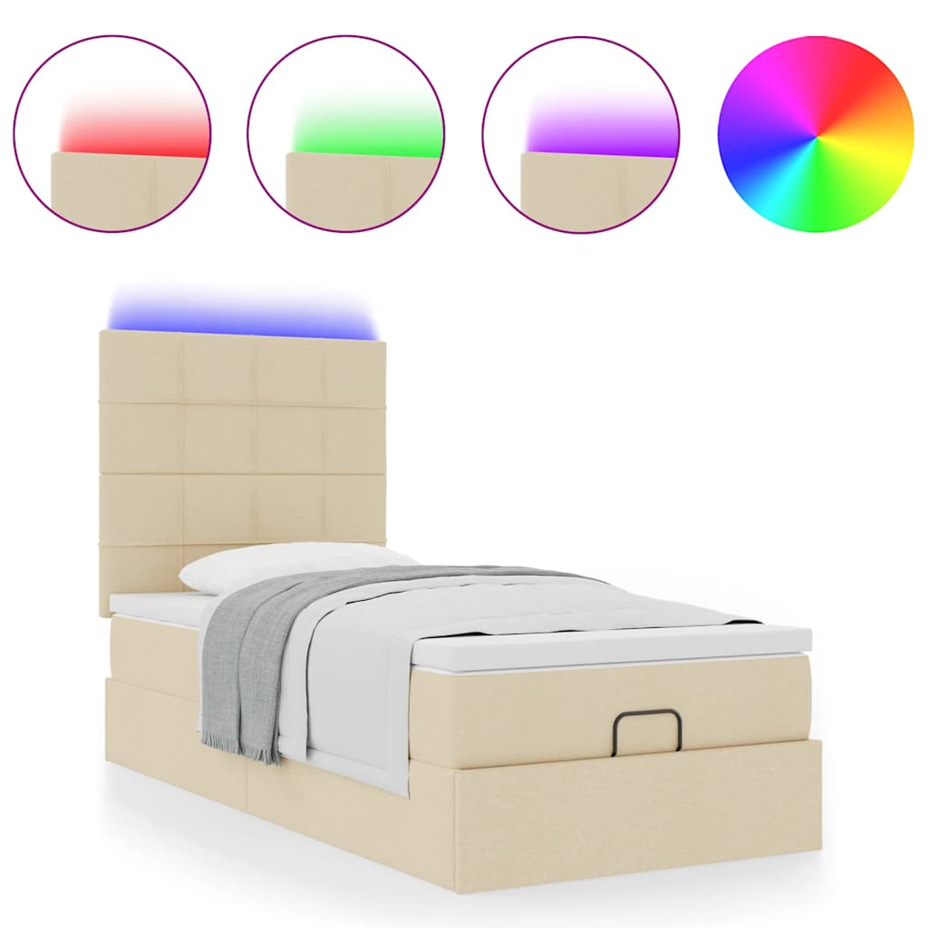 Ottoman bed met matras en LED's 80x200cm stof crèmekleurig