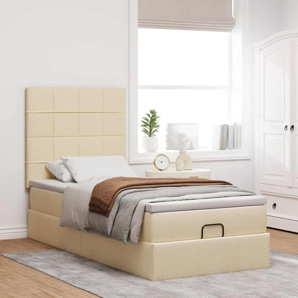 Ottoman bed met matras en LED's 80x200cm stof crèmekleurig