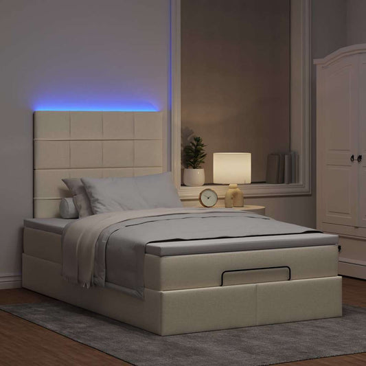 Ottoman bed met matras en LED's 120x190cm stof crèmekleurig