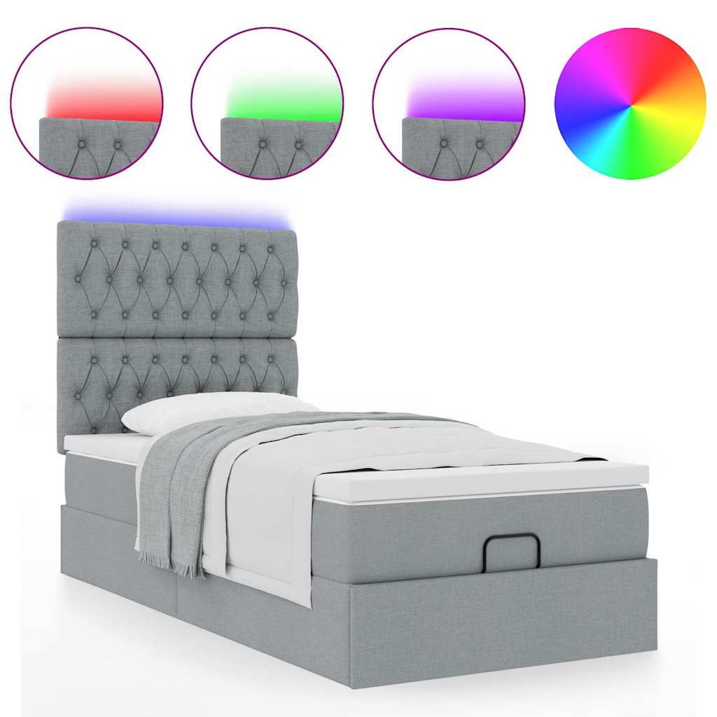 Ottoman bed met matras en LED's 80x200cm stof lichtgrijs