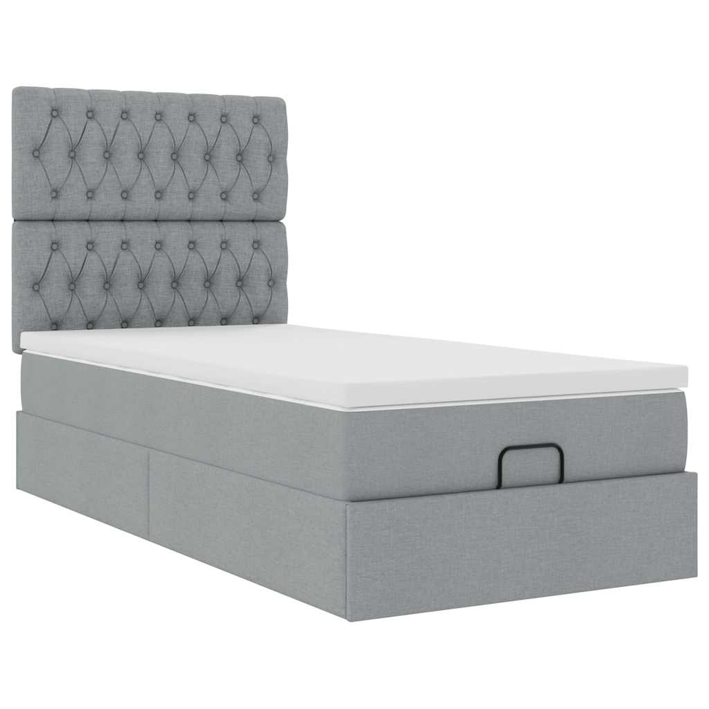 Ottoman bed met matras en LED's 80x200cm stof lichtgrijs