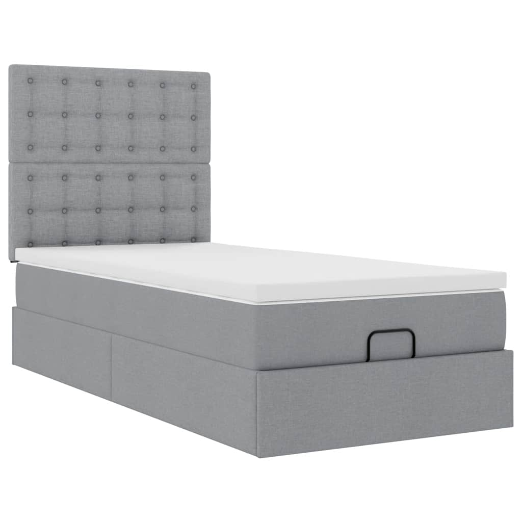 Ottoman bed met matras en LED's 90x200cm stof lichtgrijs