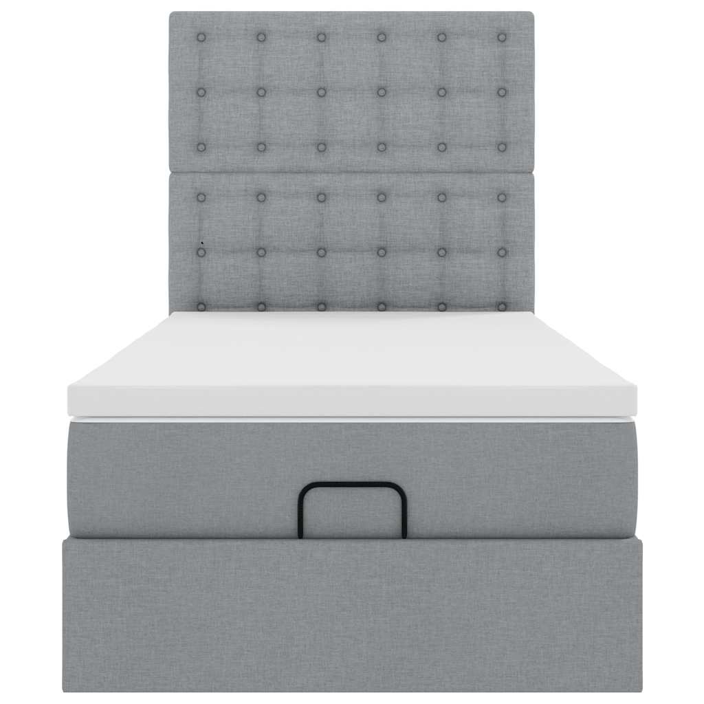 Ottoman bed met matras en LED's 90x200cm stof lichtgrijs