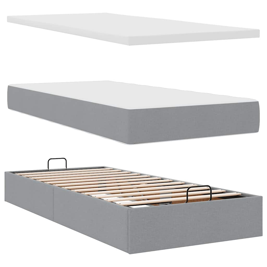 Ottoman bed met matras en LED's 90x200cm stof lichtgrijs