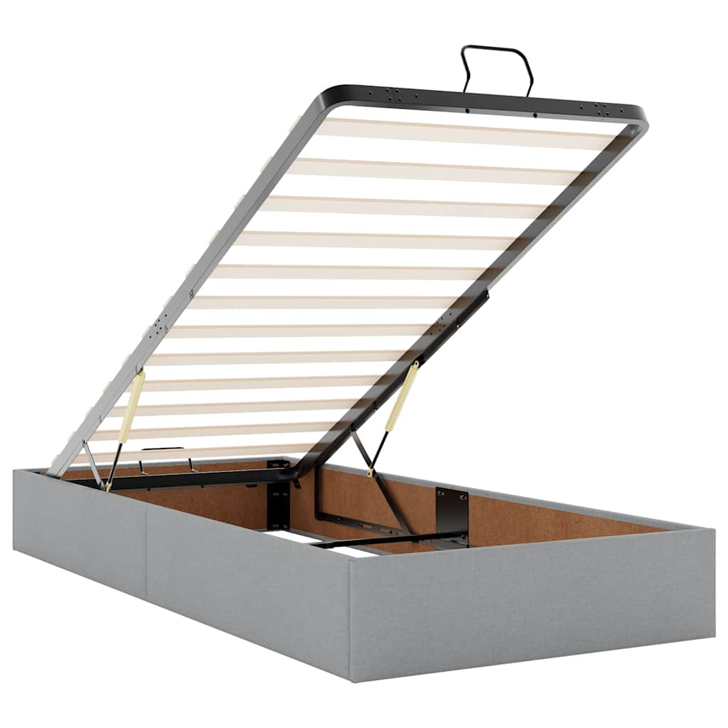 Ottoman bed met matras en LED's 90x200cm stof lichtgrijs