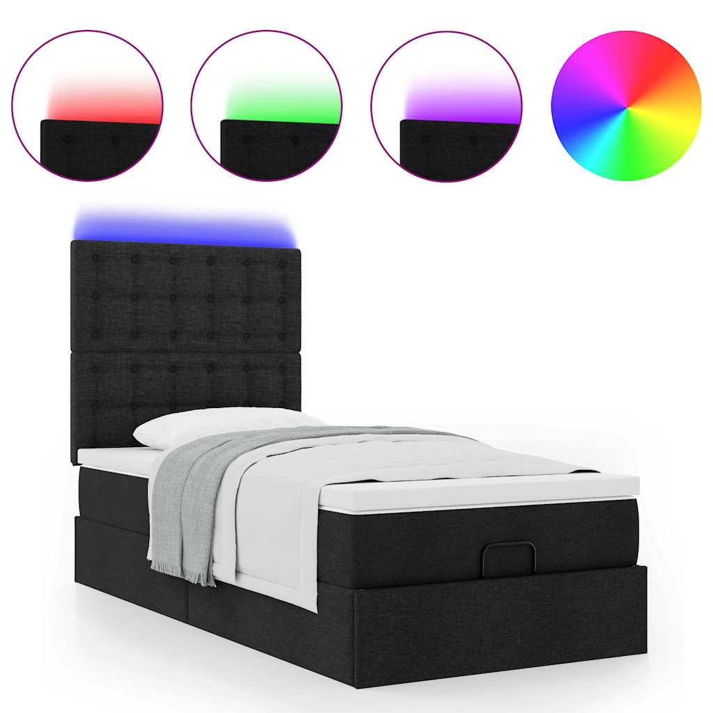 Ottoman bed met matras en LED's 90x200cm stof zwart