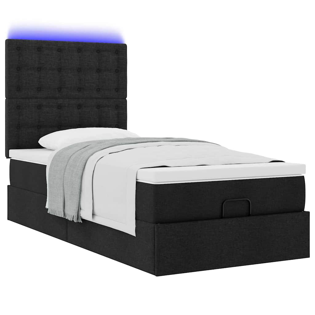 Ottoman bed met matras en LED's 90x200cm stof zwart