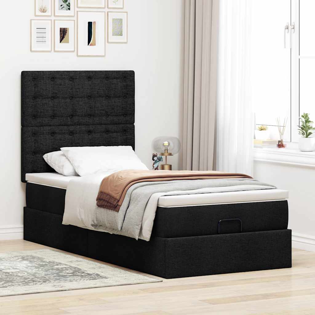 Ottoman bed met matras en LED's 90x200cm stof zwart