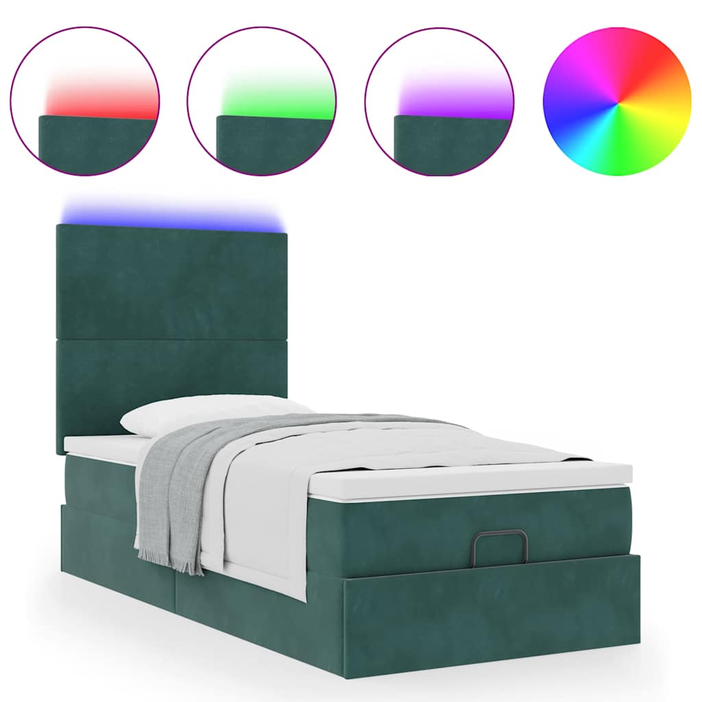 Ottoman bed met matrassen en LED's 80x200cm fluweel donkergroen