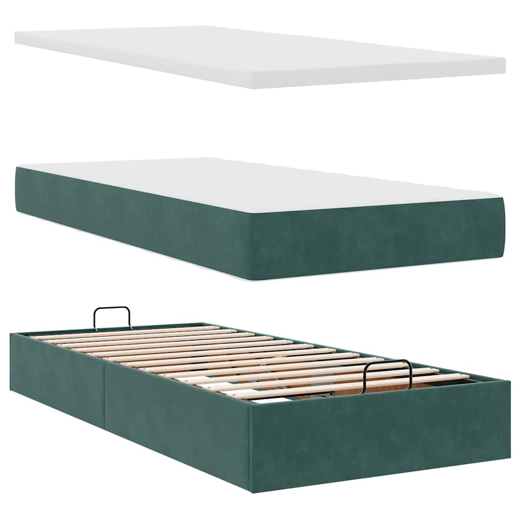 Ottoman bed met matrassen en LED's 80x200cm fluweel donkergroen