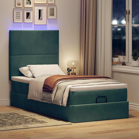 Ottoman bed met matrassen en LED's 80x200cm fluweel donkergroen