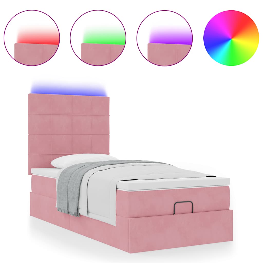 Ottoman bed met matrassen en LED's 80x200cm fluweel roze