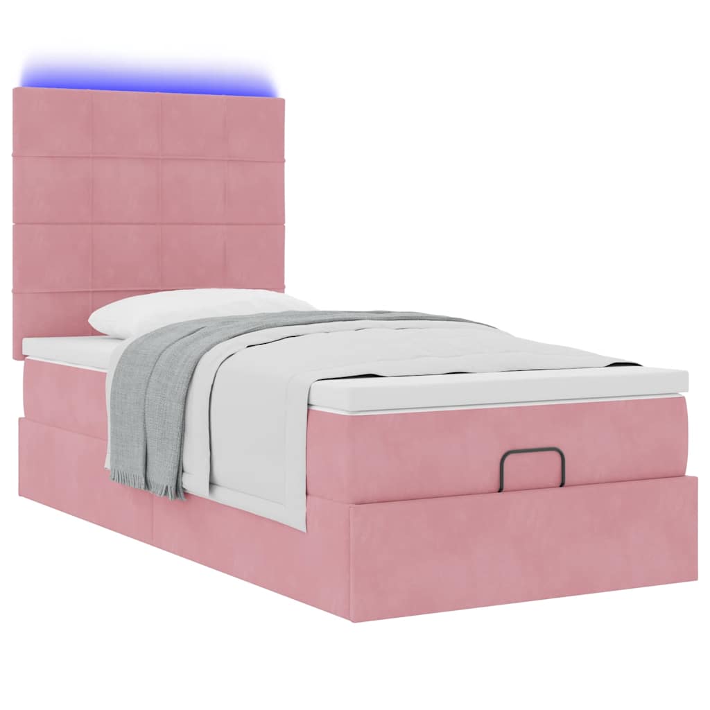 Ottoman bed met matrassen en LED's 80x200cm fluweel roze