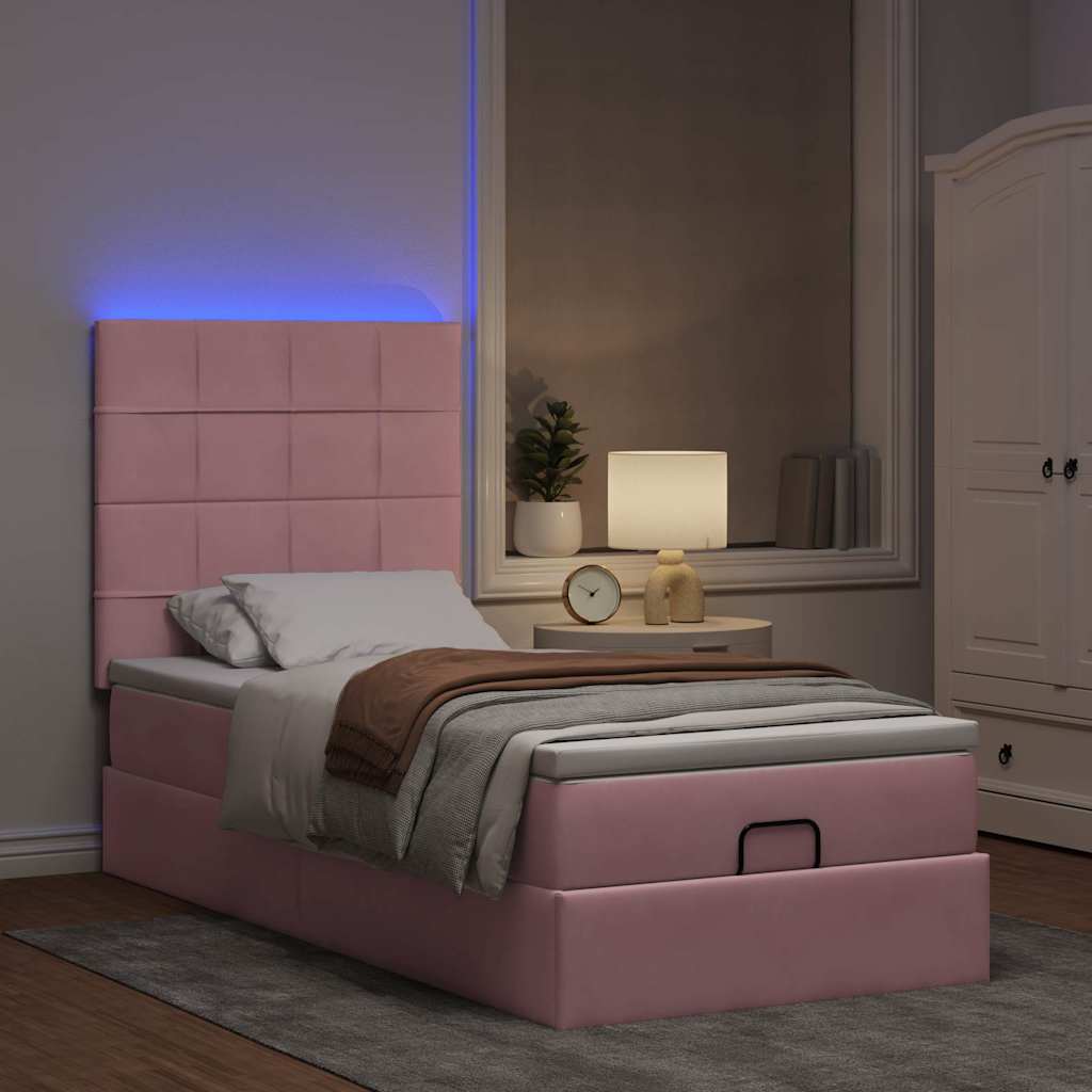 Ottoman bed met matrassen en LED's 80x200cm fluweel roze