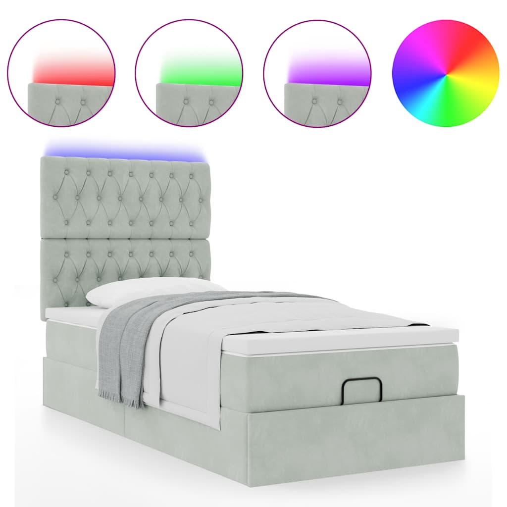 Ottoman bed met matrassen en LED's 80x200cm fluweel lichtgrijs