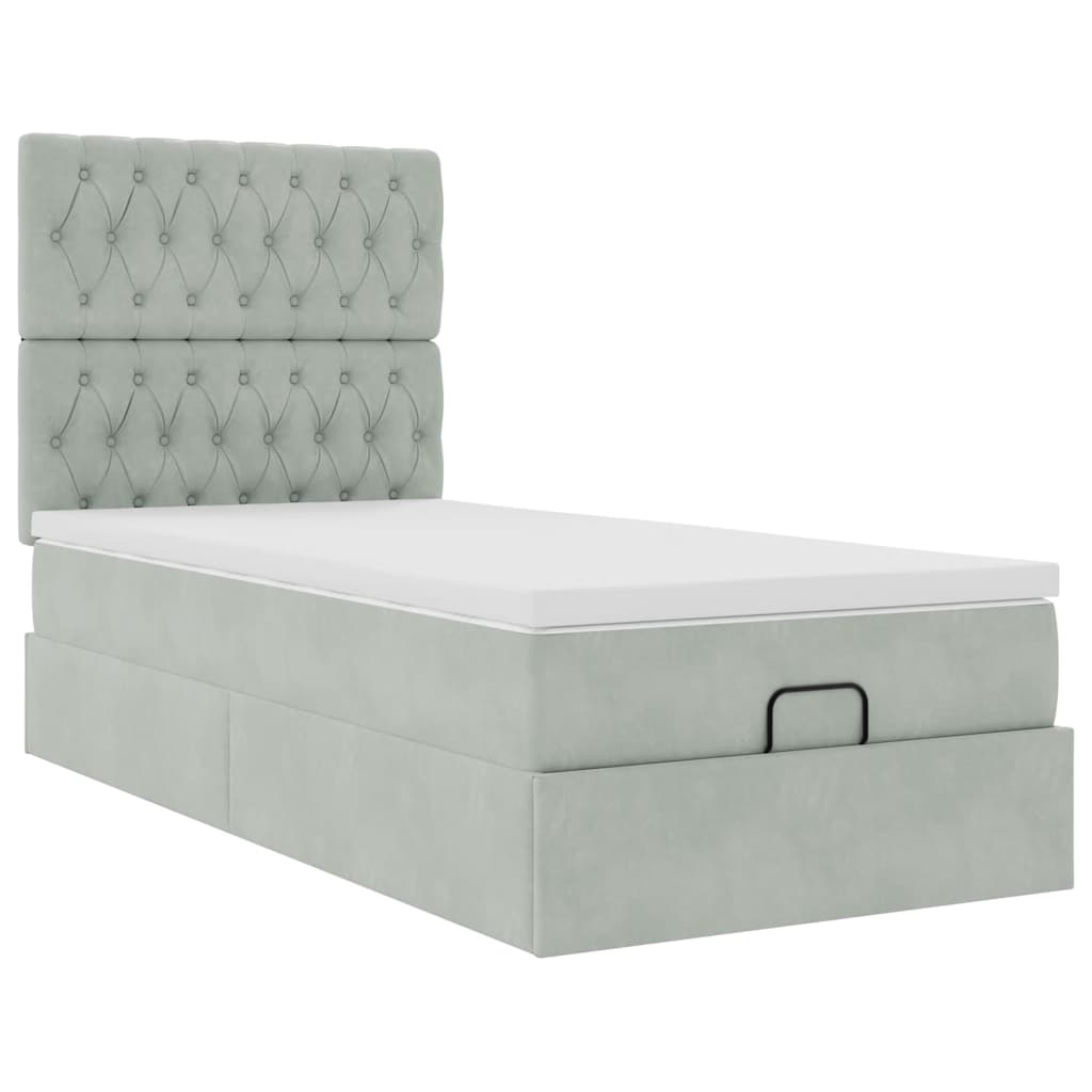 Ottoman bed met matrassen en LED's 80x200cm fluweel lichtgrijs