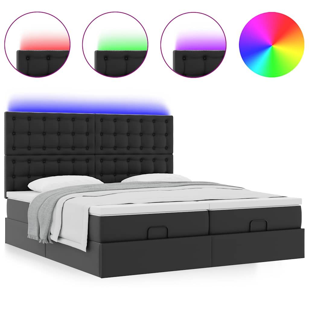 Bed poef met matrassen en LED's 160x200cm kunstleer zwart