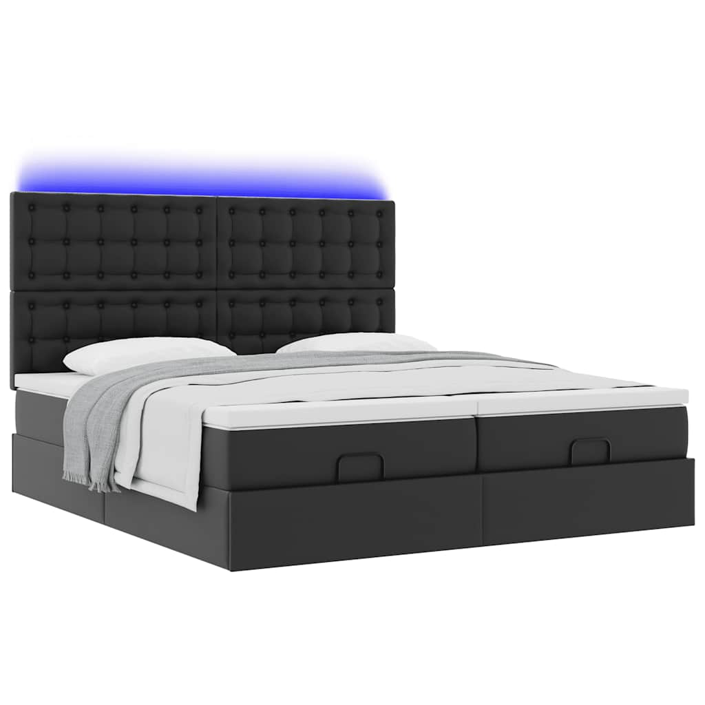 Bed poef met matrassen en LED's 160x200cm kunstleer zwart